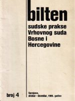 Bilten sudske prakse Vrhovnog susa Bosne i Hercegovine broj 4/1986